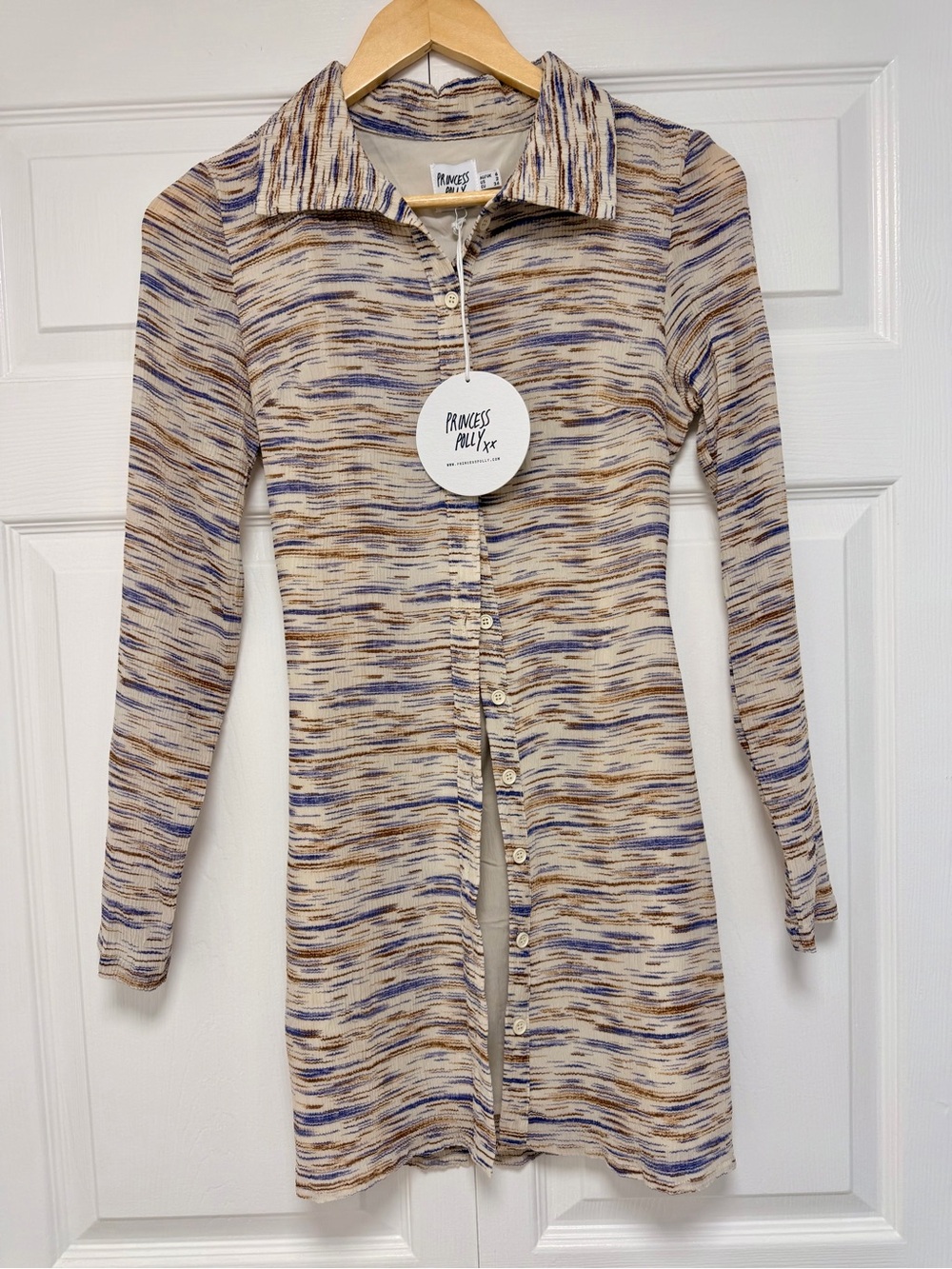 NWT Princess Polly Izzy Striped Long Sleeve Button-Up Dress Size 2
